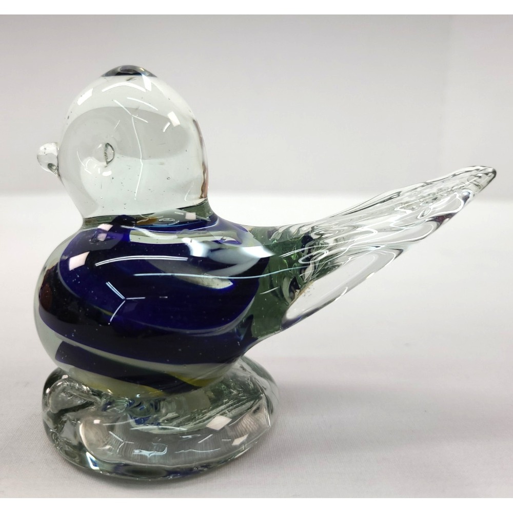 Blue Swirled Art Glass Bluebird Paperweight MCM Good Luck